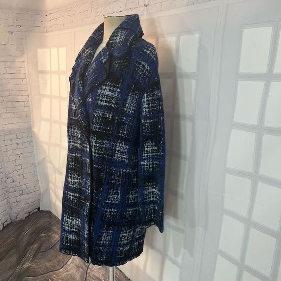 Fuzzi Blue Plaid Knitted Unlined Sweater Shacket Coat Size S - Picture 3 of 11